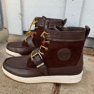 POLO Ralph Lauren Men's Ranger Deep‎ Brown Leather lace up Moc Toe Sneaker Boots